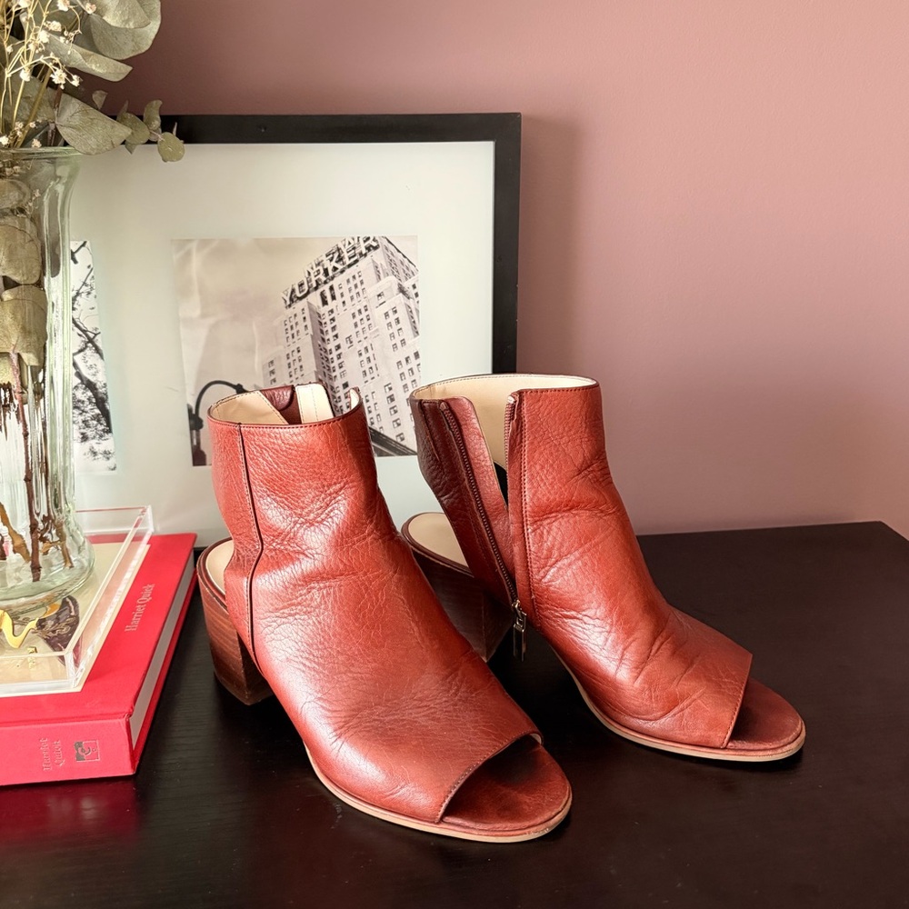Kenneth Cole NY Leather Peep-Toe Ankle Boots